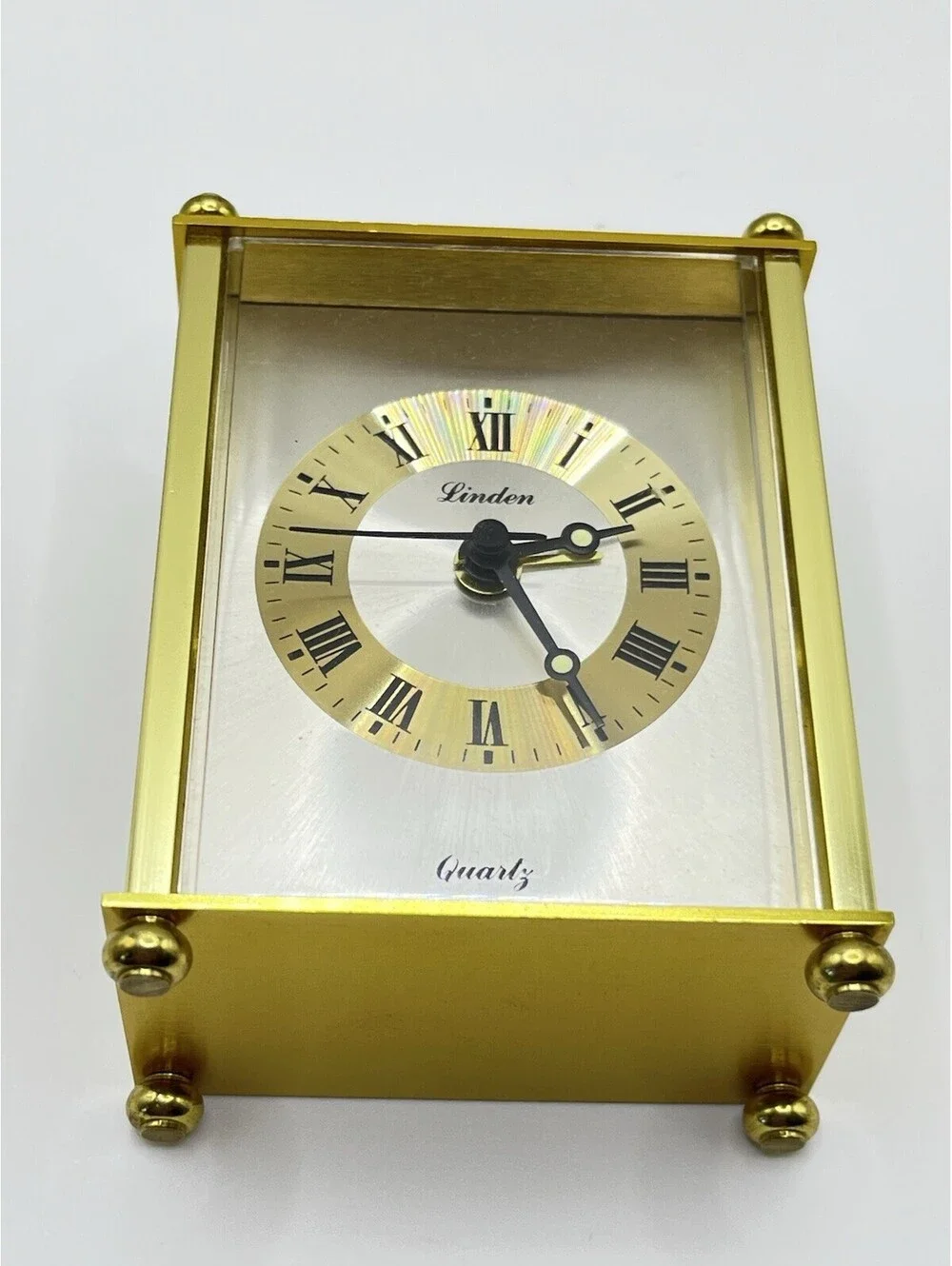 Linden Vintage Gold tone Quartz Small mantle Alarm Clock works 3109.2